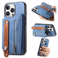 All-in-One Phone Strong Magnetic Wallet Cover  Case & Card Holder, with Zipper Pocket and Wrist Stra