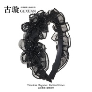 GX Guxuan [Dreamy Bow] High Skull Top Classy Headband Female Headband Black Butterfly Leopard Print 