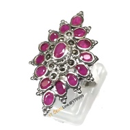 Ruby Ring Maki Style 92.5% Pure Silver Blackened Yantra YTG-10780