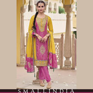 {**ส่งฟรี**} SMALL INDIA 🌺 Pure Heavy Chinon Pakistani Suit Set ชุดเซ็ทเสื้อกางเกง 🌺 Women Pink Suit