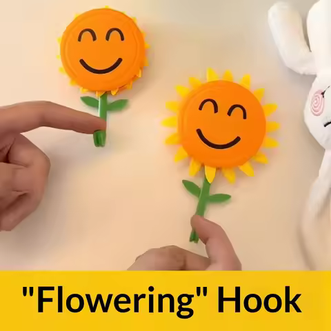 Sunflower Retractable Blooming Hook Self-Adhesive No-Drill Smiley Face J-Hook for Home