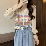 เสื้อเชิ้ตผ้าชีฟองคอวีแขนพองสไตล์โบฮีเมียนสำหรับผู้หญิงในช่วงฤดูร้อน เสื้อเชิ้ตผ้าชีฟองแขนพองแบบสั้น