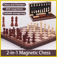 ❂ ♣ ▣ 2 In 1 International Magnetic Wooden Chessboard Tournament Size Folding Chess Board Game For