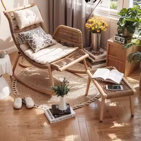 Rocking chair recliner household balcony woven rattan chair outdoor courtyard terrace lunch break la