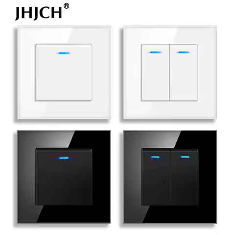 EU Standard Glass Panel 1 Gang 1/2/3 Way, 2 Gang 1/2 Way,Pass Through Switch Light Stair Wall Switch
