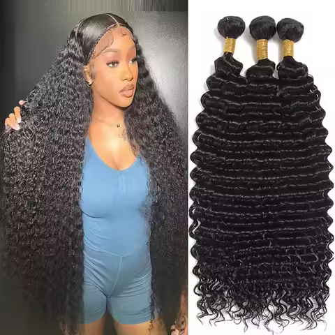 Deep Wave Bundles Human Hair Brazilian Virgin Hair Deep Wave One Weave Bundle 10A Grade Unprocessed 
