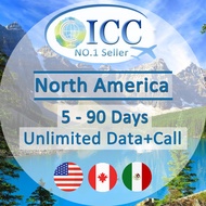 ICC_North America (USA,Canada,Mexico) 5-90 Days Unlimited 5G/4G* Data + Call* SIM Card/Prepaid SIM C