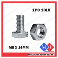 1PC* Skru Rak Besi Lubang (M8 x 16mm) Hexagon Screw Bolts and Nuts for Slotted Angle Bar Skru Bolt And Nut For Angle Bar