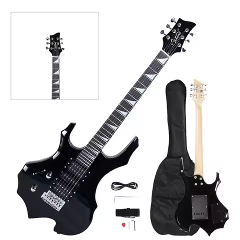Black GP Left-Handed Electric Guitar with Bag Strap Tools