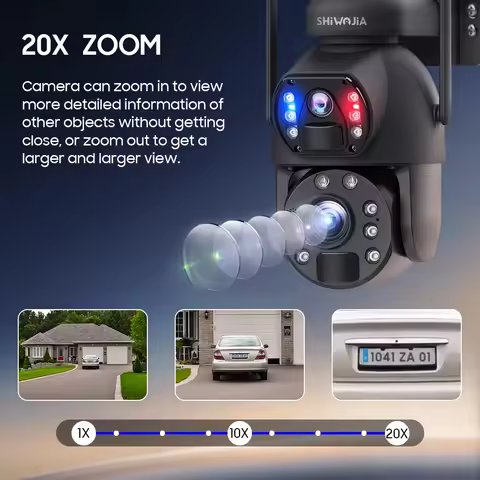 SHIWOJIA 6K 12MP Solar 4G Camera 360° 20X Zoom Dual Lens Recording Humanoid Tracking Outdoor WIFI Ca