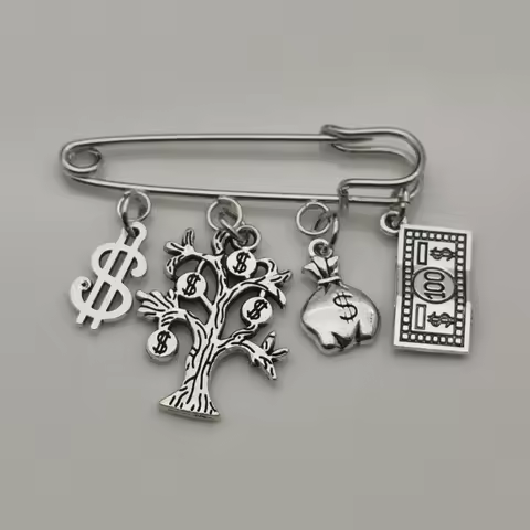 New mini dollar model abacus calculator money bag brooch cute money tree pendant pin souvenir DIY ha