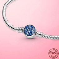 2021 Pulseira 925 Sterling Silver Bracelet Femme Moments Sparkling Blue Disc Clasp Snake Chain Bracelets Bangles Women Jewelry