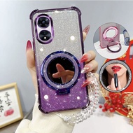 Phone Case for Oppo A97 Glitter Makeup Mirror Ring Bracket with Wrist Strap Pink Black Purple Newest