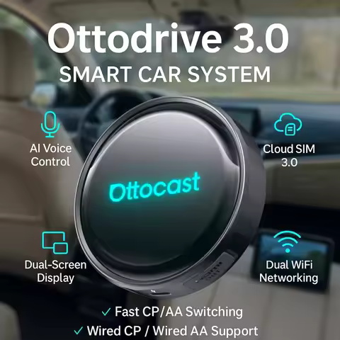 Ottocast P3 Pro Wireless Carplay Box 3in1 System Android Ai Box 8+128G Android Auto Box Supports Net