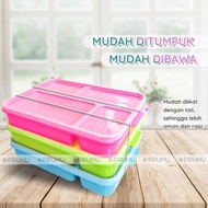 Lunch Box Segi Kotak Sekat 4 Plastik Warna Pink Ungu Hijau Tebal Murah Awet Tahan Panas Kuat Premium