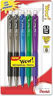 Pentel Wow Mechanical Pencil, 0.5mm, Assorted Barrels, 5 Pack (AL405BP5M)