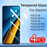 4PCS Tempered Glass For Xiaomi POCO X6 X5 X4 X3 Pro Protective Glass Clear Screen Protector On Mi PO