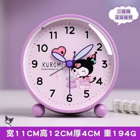 New Model Hello Kitty Kuromi Circular Dial Mute Warm Toned Night Light Alarm Clock Bedroom Desktop T