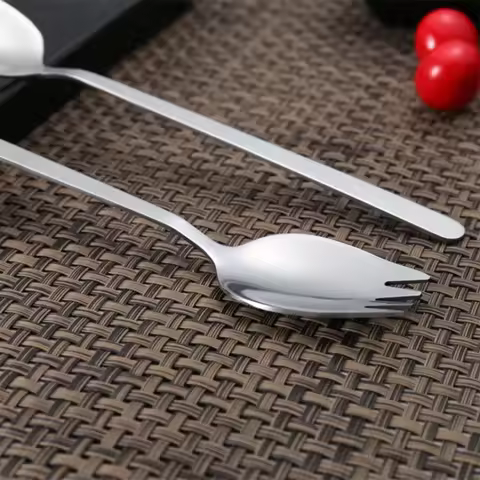 Outdoor 304 Stainless Steel Fork Household Spork Spoon One Salad Spoon Cake Fruit Fork Western Fork 