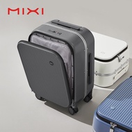 Mixi เปิดด้านหน้ากระเป๋าเดินทางขอบอลูมิเนียมแฟชั่นสไตล์กระเป๋าเดินทาง18นิ้วการขึ้นเครื่องบินธุรกิจพร้อมช่องแล็ปท็อป20นิ้วขนาดใหญ่ความจุพกพากระเป๋าลาก Mute Universal ล้อ TSA ล็อค M9270