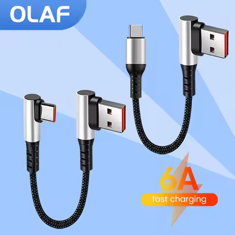 0.25M/0.5M 6A Fast Charging USB C Cable Dual Elbow USB A/Type C TO Type C Cable For iPhone 15 Mobile