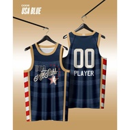 PREMIUM BASKETBALL JERSEY PERSONALIZED SURNAME & NUMBER ( USA-BLUE )