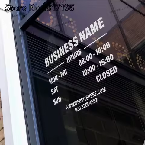 Custom Opening Hours Business Name Time Shop Open Hours Sticker Personalized Business Hours Window D