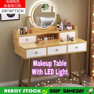 IKEA STYLE Dressing Makeup Table LED Mirror Modern Dressing Cosmetic Desk Storage Cabinet Meja Make Up Meja Kosmetik