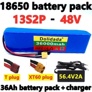 Electric bicycle battery 48v 36Ah 18650 lithium ion battery pack 13 series 2 parallel