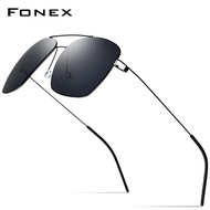 FONEX Polarized Sunglasses Men Ultralight 2019 Brand Design Mirror Alloy Oversize Square Sun Glasses for Men Screwless Eyewear