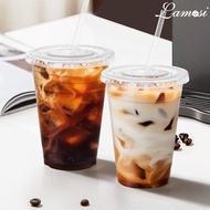 Lamosi 100 Pack 20 oz Clear Plastic Cups with Lids and Straws, Disposable Plastic Coffee Cups with L