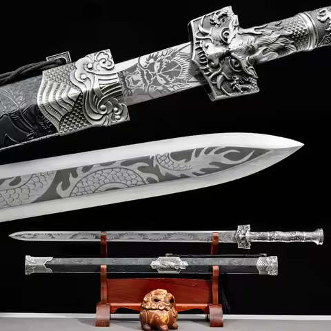 Medieval Han Jian Sword High Manganese Steel Blade Real Full Tang Sharp Ready Battle Sword Metal Han