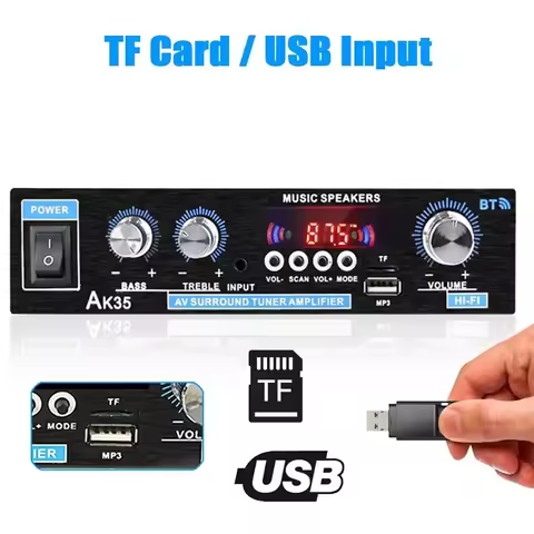 AK35 380 800W Home Digital Amplifiers Audio 110-240V Bass Audio Power bluetooth Amplifier Hifi FM Au