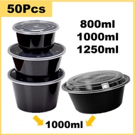 Black Round Container with Flat Clear Lid 800ml 1000ml 1250ml Take Away Food Container Soup Noodle P