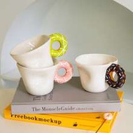 1pc 11.2oz Elegant Donut Ceramic Mug, Hand-Pinched Matcha Pistachio Donut Handle Coffee Cup, Drizzle