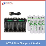 GOX 8-slot Battery Charger LED Display USB Charger with GOX AA 2450mah / AAA 900mah 1.2V Ni-MH Recha