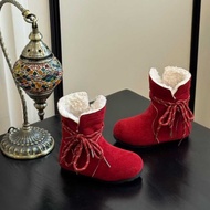 Girls Snow Boots New Year Boots New Year Shoes Red Shoes Red Shoes Girls Cotton Boots 2025 Winter Fl