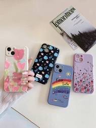 Conjunto de 4 fundas de teléfono pintadas con bordes rectos y flores para P14 Apple, P13 Huawei, P12 Pro Samsung, P11, Xs Max, Xs, Xr Xiaomi, 78es Samsung, P14promax, P13 dibujos animados P11 pintado P12 anti-caídas, Xr78ges2 case, Xs. Compatible con iPhone P15 y serie Samsung A03s, A03core, A04, A12, A13, A14, A21s, A22, A23, A24, A32, A33a34, A51 A52, A53, A54, A71, A72, A73, S20fe, S21, S22, así como Xiaomi y la serie Redmi como Redmi 9, Redmi 9a, Redmi 10a, Redmi 10c, Redmi Note9, Redmi Note10, Redmi Note11, Redmi Note12, Redmi 12, Redmi 12c.