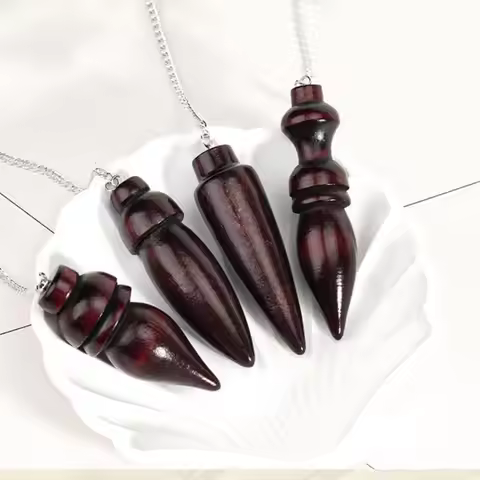 Portable Wooden Natural Wooden Pendulum Healing Dowsing Round Cone Pattern with Chain Amulet Reiki P