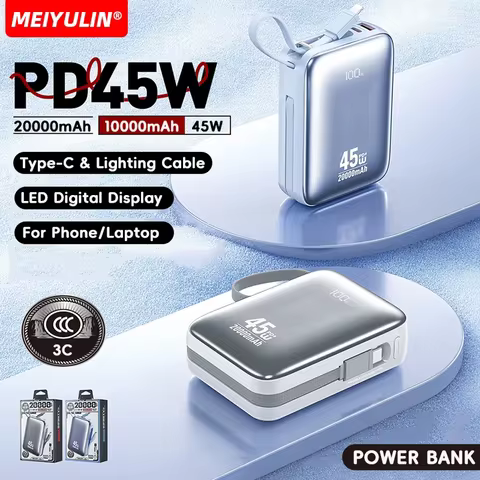 20000mAh 45W PD Power Bank 10000mAh Portable USB C Cable Fast Charging Mobile External Battery For i