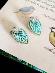 vintage jewelry  典雅清新薄荷葉形 夾式耳環