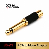 PS JS-21 Gold Plated RCA Female to 6.35mm 1/4" TS Mono Male Plug Audio Connector RCA to 1/4 Inch Ada
