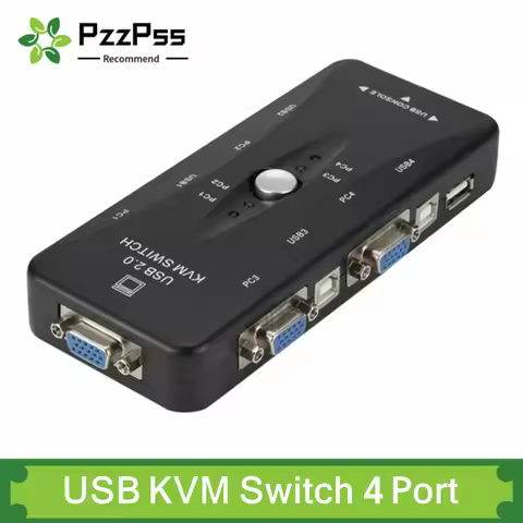 PzzPss 4 Port Kvm Switch USB 2.0 VGA Splitter Printer Mouse Keyboard Pendrive Share Switcher 1920*14