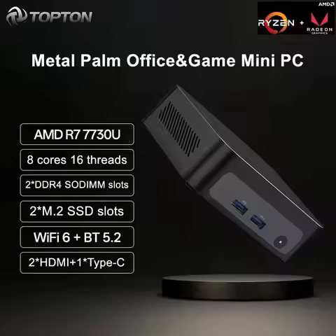 2025 Topton Metal Palm Gaming Mini PC AMD Ryzen 7 7730U 5825U 5800U R5 7530U 5600U NVMe DDR4 Windows