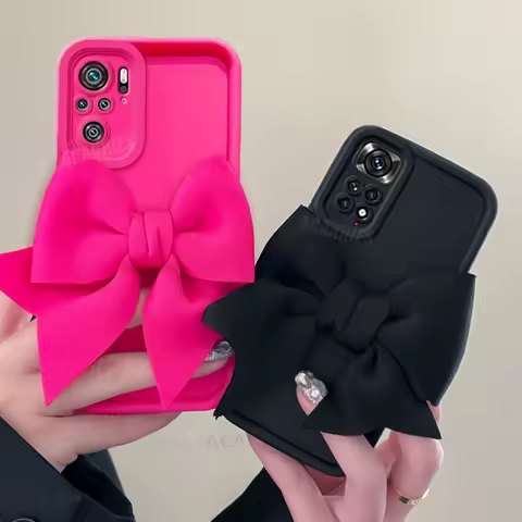 Note10s Cute 3D Bow Silicone Case On For Xiaomi Redmi Note 10 11 9 8 7 Pro 10s 11s 9s 10pro Rose Red