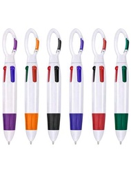 6入組可伸縮式接駁筆,一支筆采用4種霓虹色,頂部帶有扣環夾子的原子筆,多色卡拉比那鑰匙扣,適用於辦公室、學校用品、學生兒童禮物