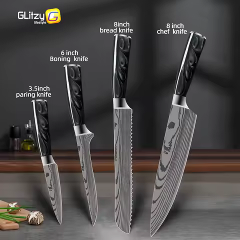 Kitchen Knife Japanese Chef Knife Damascus Steel Laser 7CR17 Meat Cleaver Santoku Butcher Knife Cook