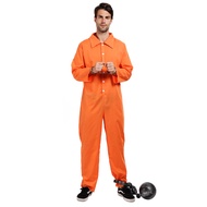 ❤Ready Stock❤Men's Bad Boy Convict Costume Male Halloween Orange Prisoner Costume Adult Jailbird Esc