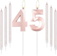 Rose Gold 45th Birthday Candles, Rose Gold Number 45 Candle, Rose Thin Long Candles, Birthday Candle
