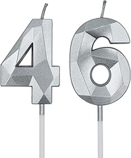 46th & 64th Birthday Candles for Cake, Silver Number 46 64 3D Diamond Shaped Candle Birthday Decorat